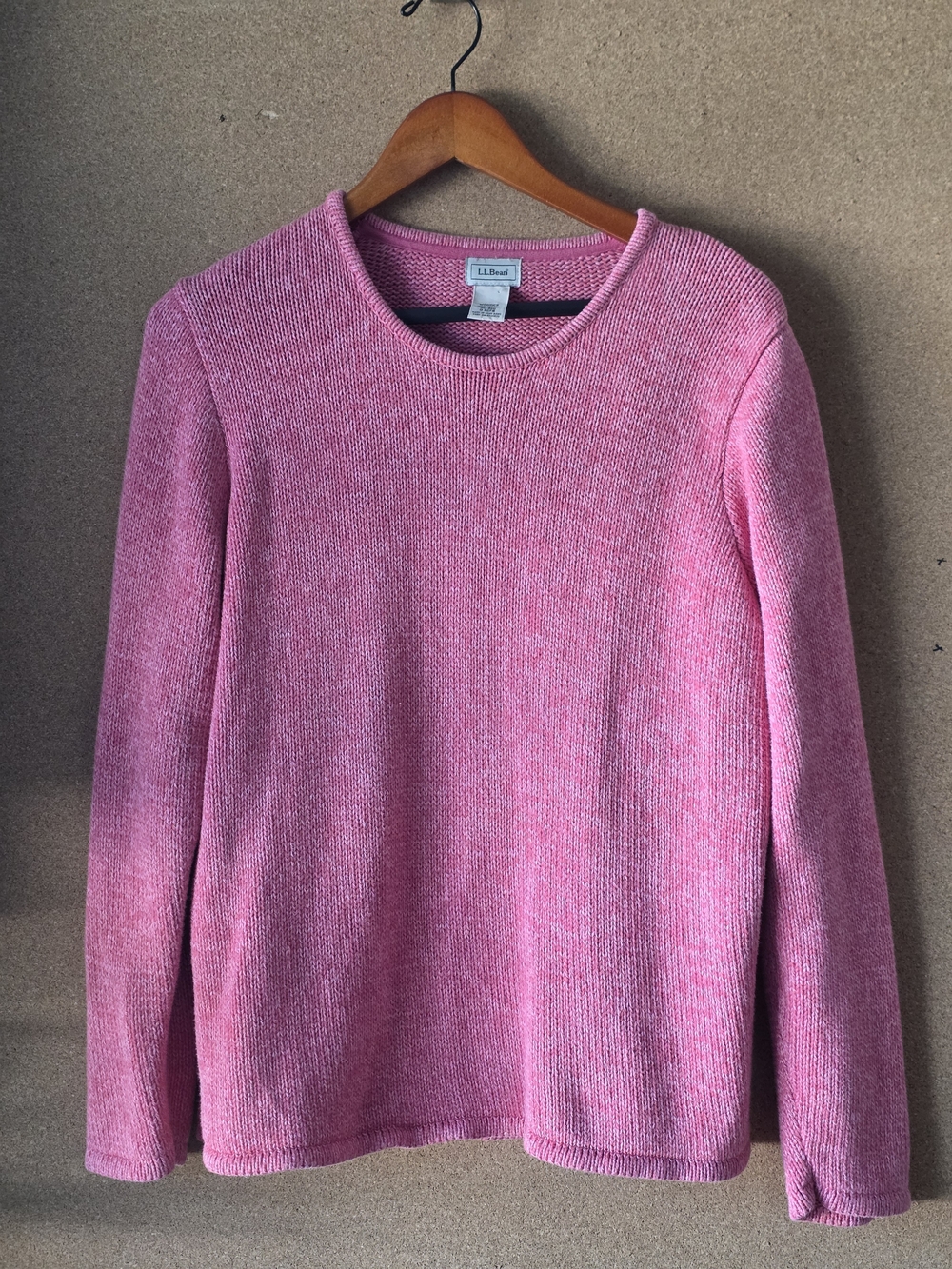 L.L. Bean Women’s XL Pink Waffle Texture Crewneck Pullover Sweater 100% Cotton